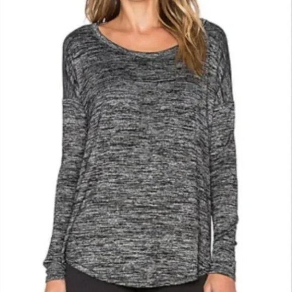 rag & bone Keyhole Back Long Sleeve Black and White Heathered Top Size Medium - Picture 1 of 9